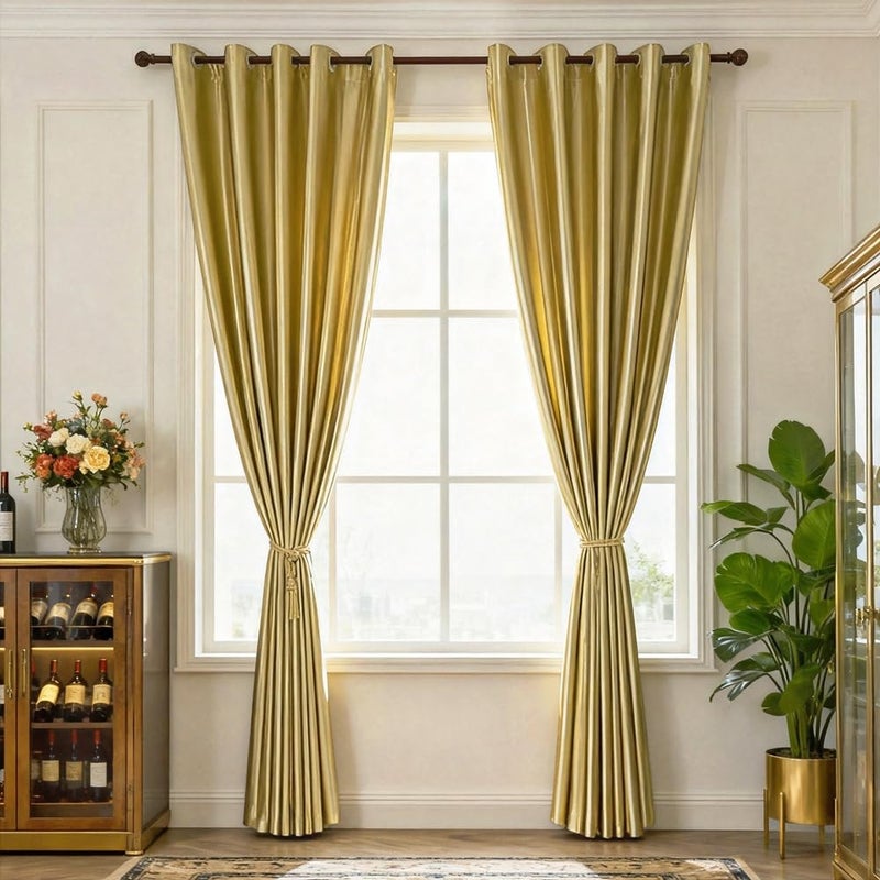 MYRU 1 Pair Semi-Blackout Gold Curtains for Living Room Bedroom Grommet Top Golden Curtains for Windows (Shiny Gold, 2 x 52 x 96 Inch) - Image 2